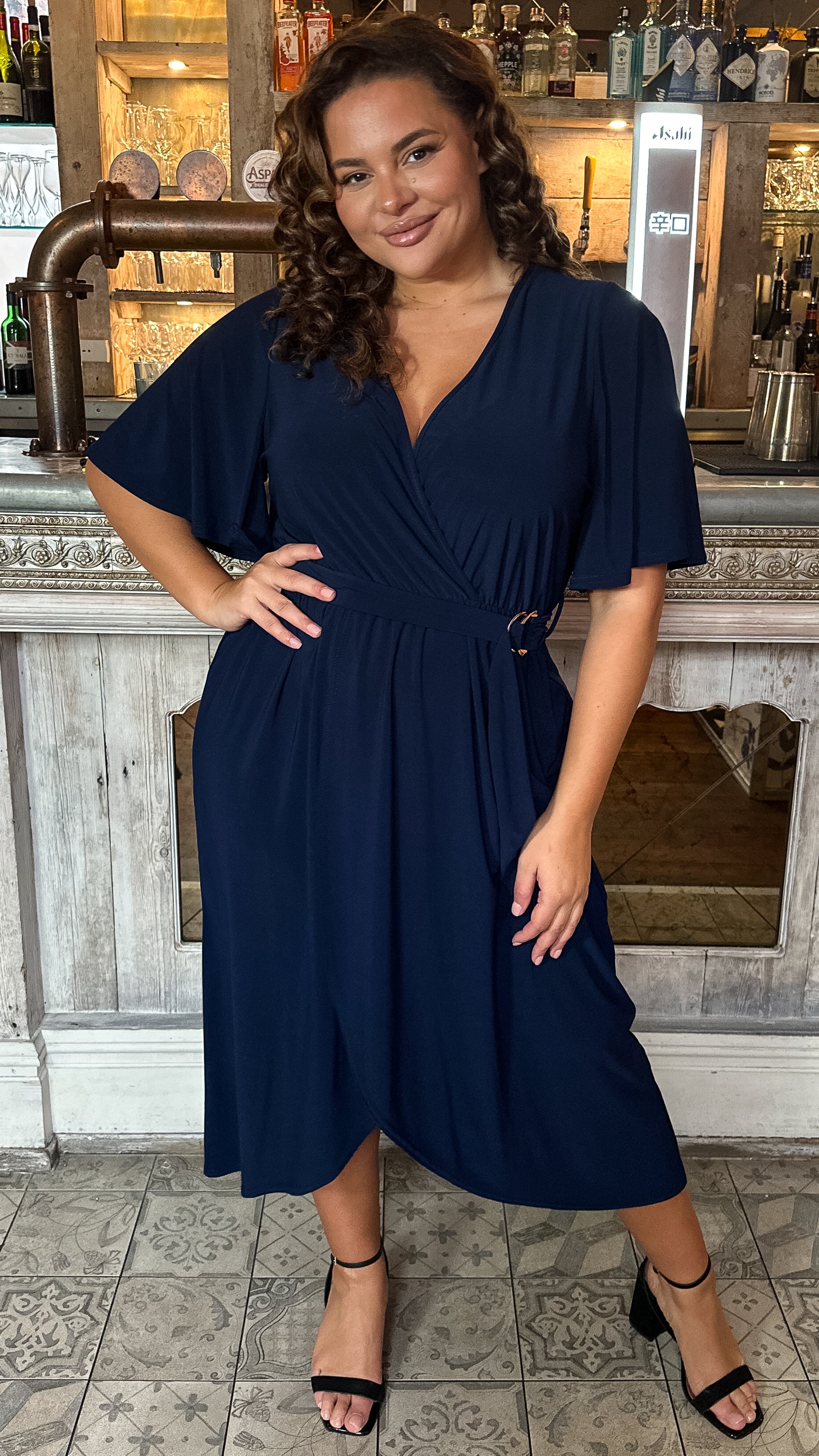 CurveWow D Ring Belted Wrap Dress Navy