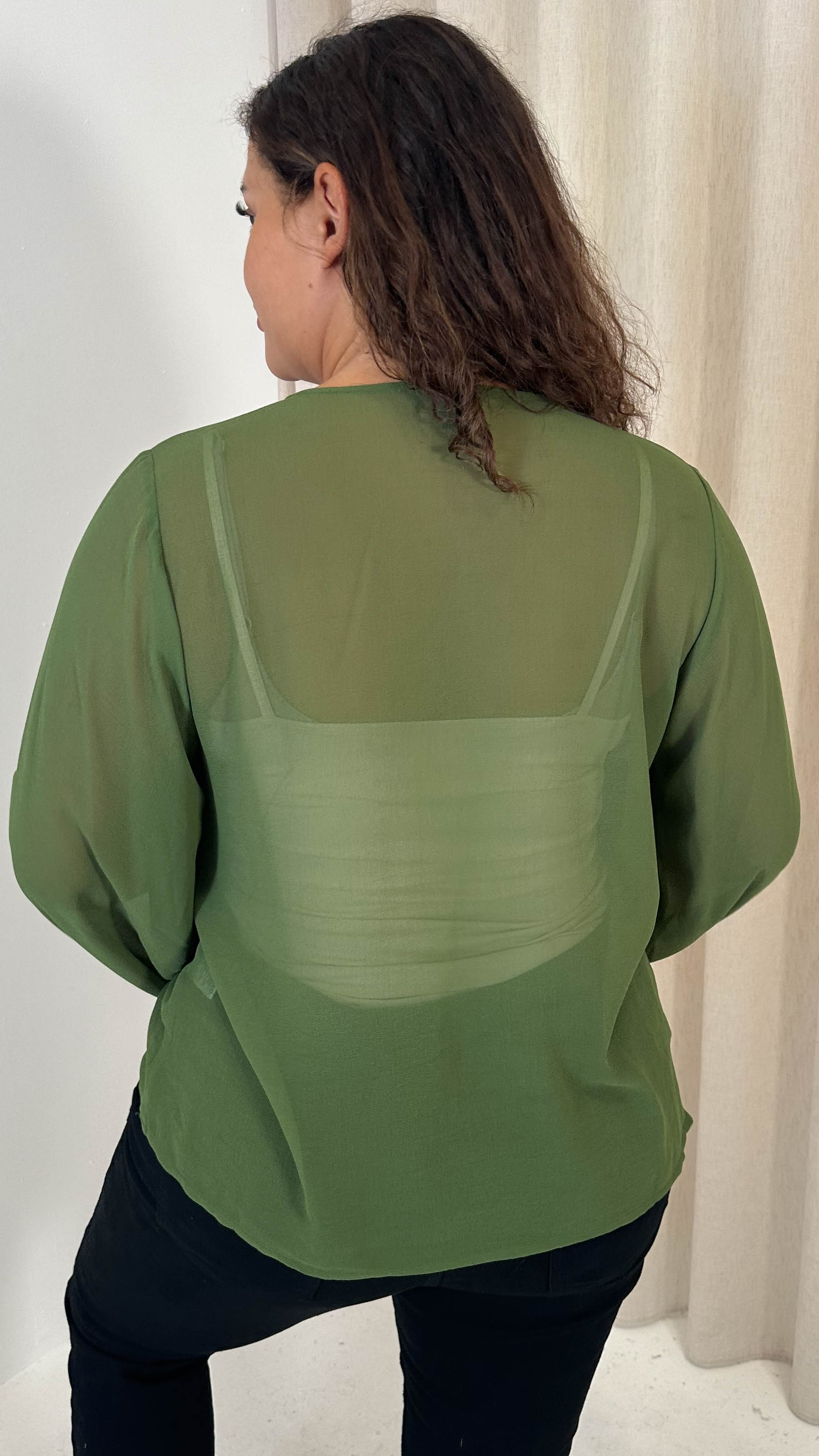 CurveWow V Neck Blouse Khaki