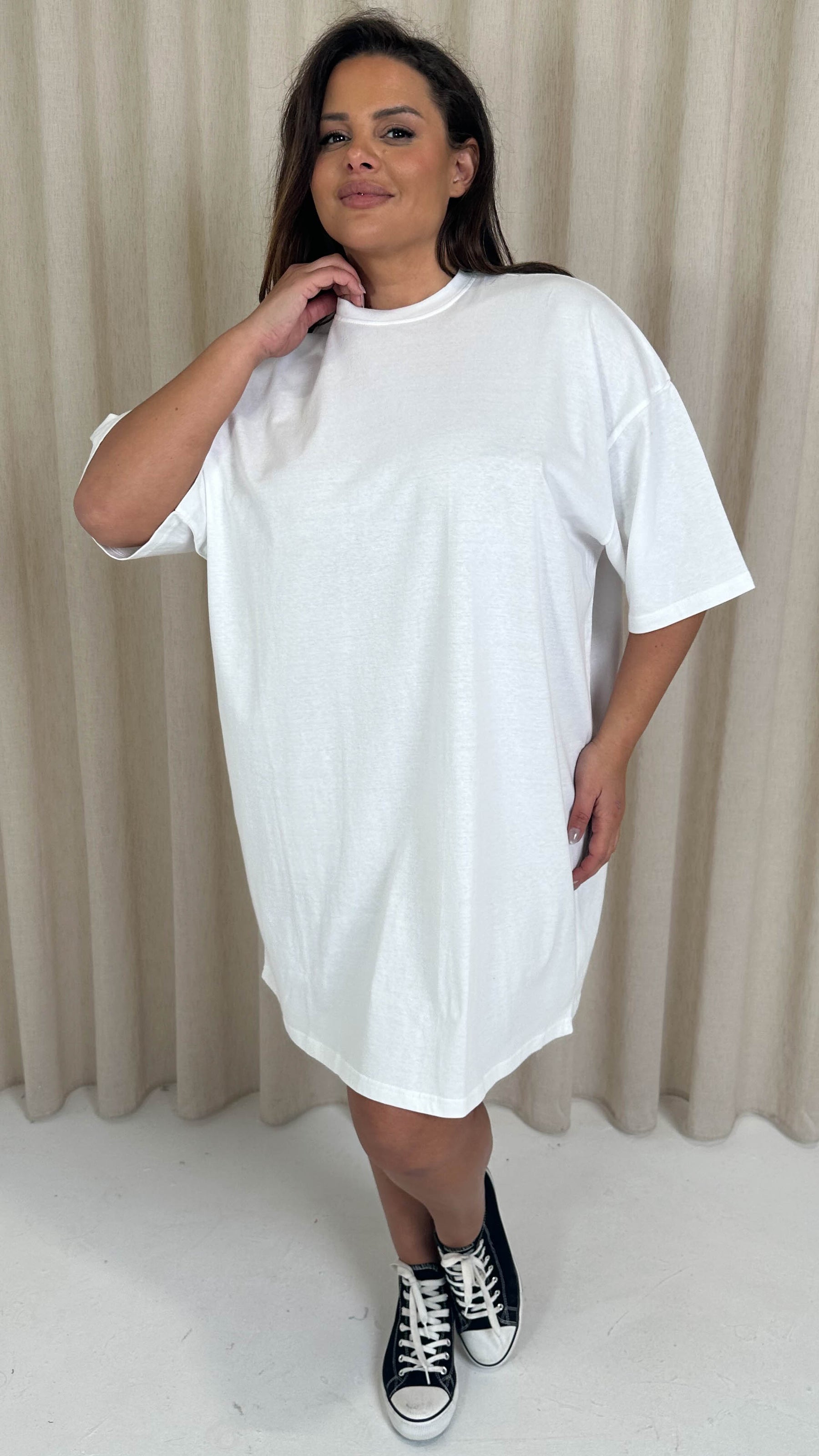plus size white t shirt dress BELAROI Womens Short Sleeve Swing Dresses Casual Summer Flowy Dress with Pockets (1X, Flower126) at Amazon Women's Clothing store Wear it alone with sneakers or sandals SHEIN BAE Plus Size Women's