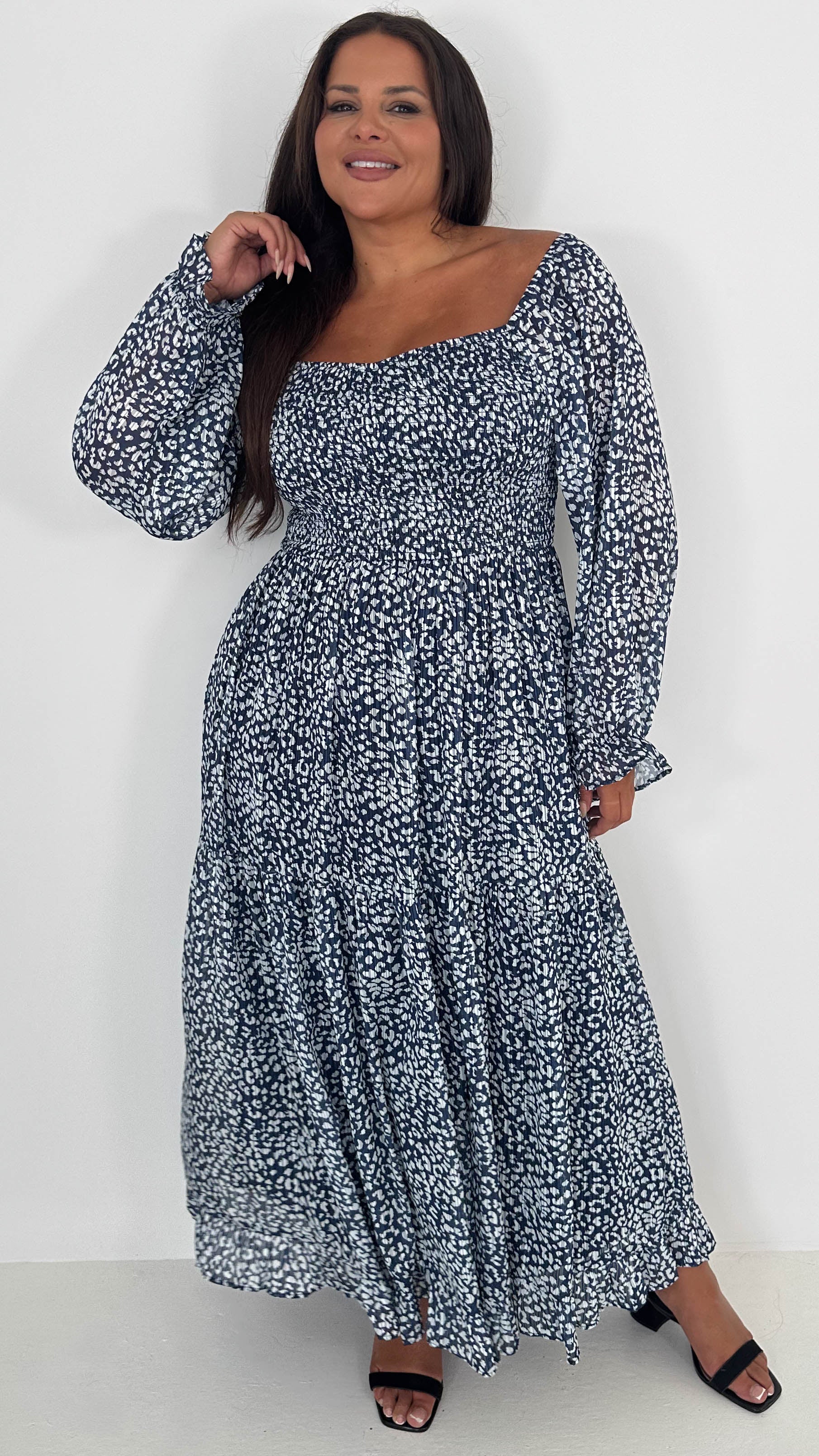 CurveWow Shirred Top Maxi Dress Animal