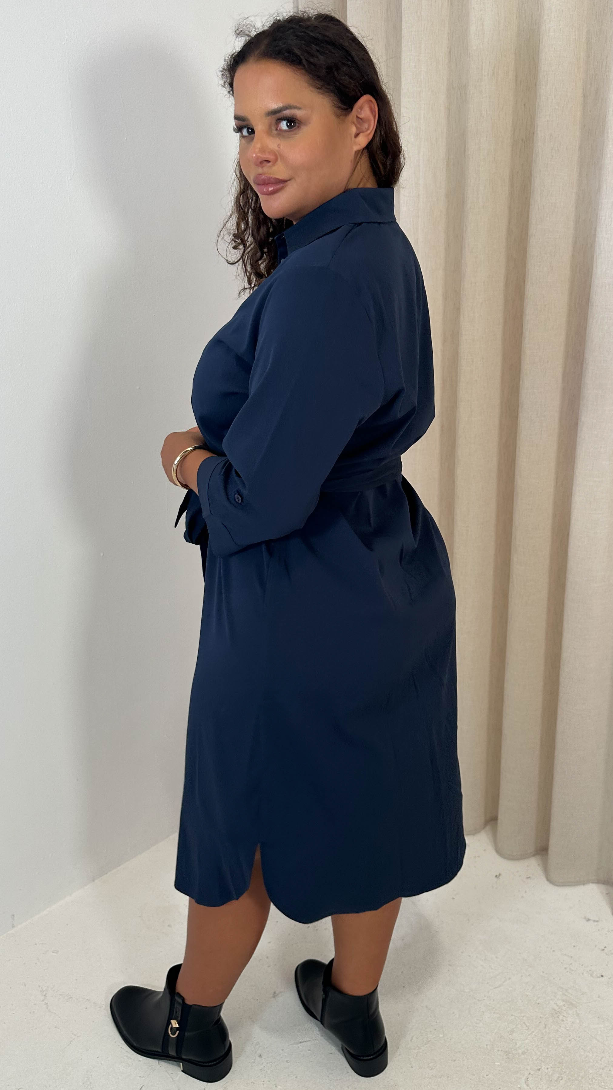 CurveWow Utility Shirt Dress Navy
