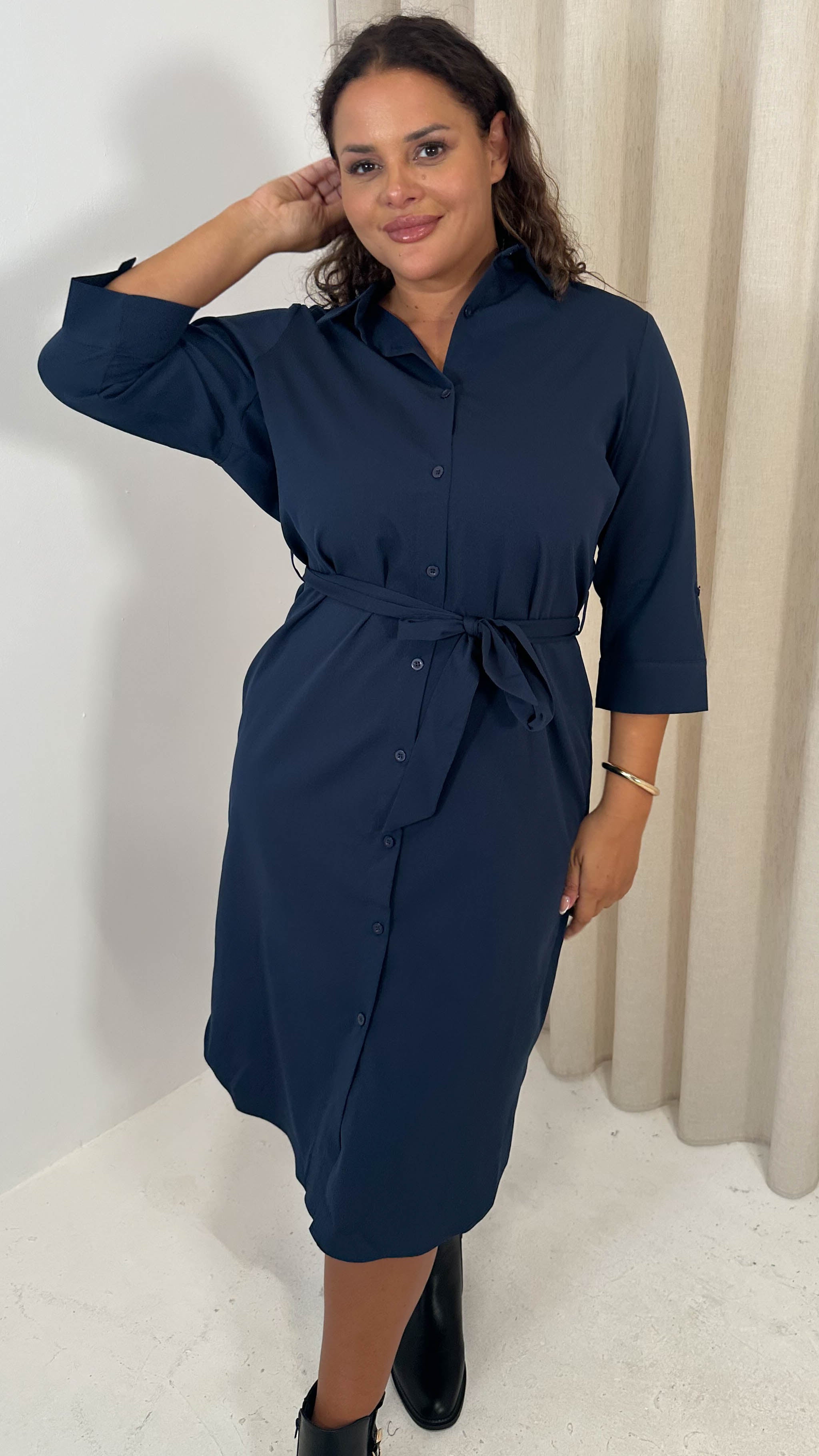 CurveWow Utility Shirt Dress Navy