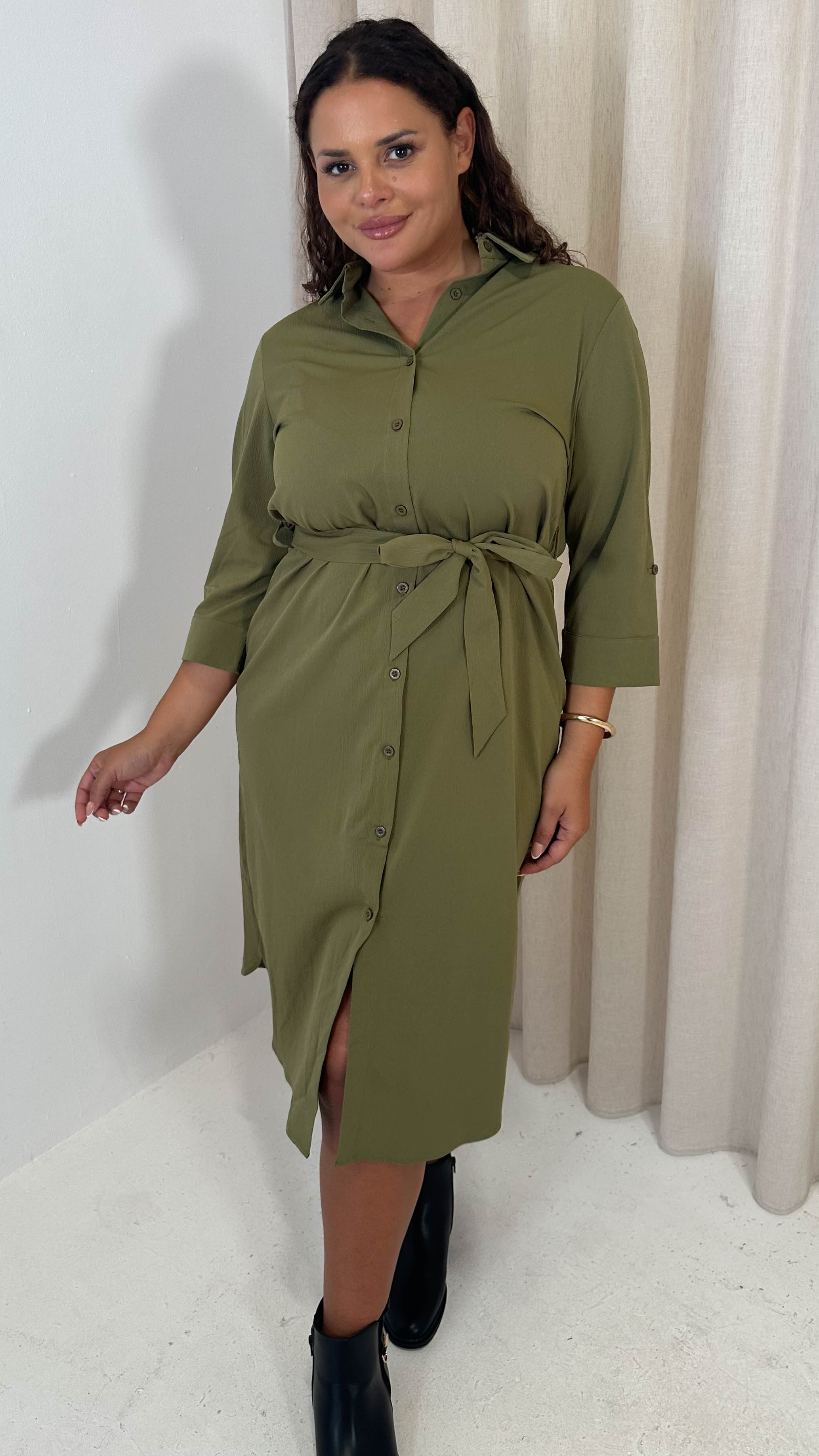 CurveWow Utility Shirt Dress Khaki Curvewow CurveWow Utility Shirt Dress Khaki Curvewow