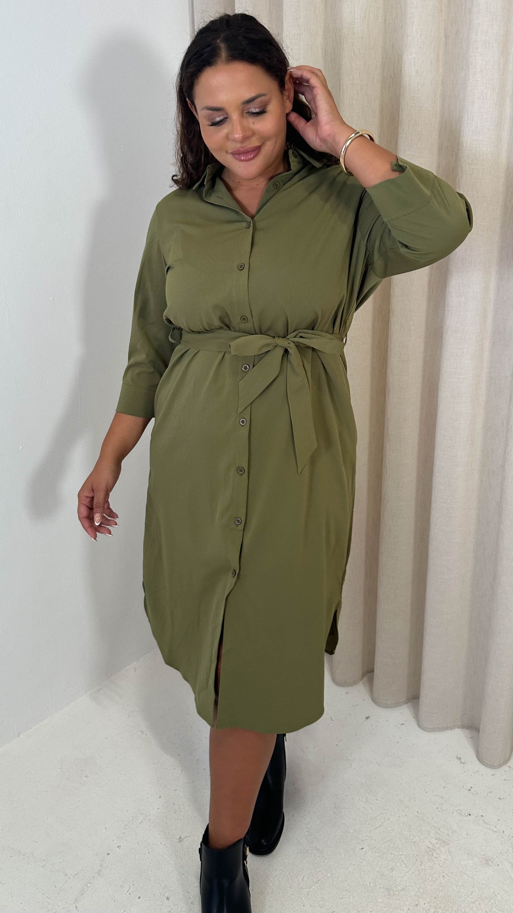 CurveWow Utility Shirt Dress Khaki – Curvewow CurveWow Utility Shirt Dress Khaki – Curvewow