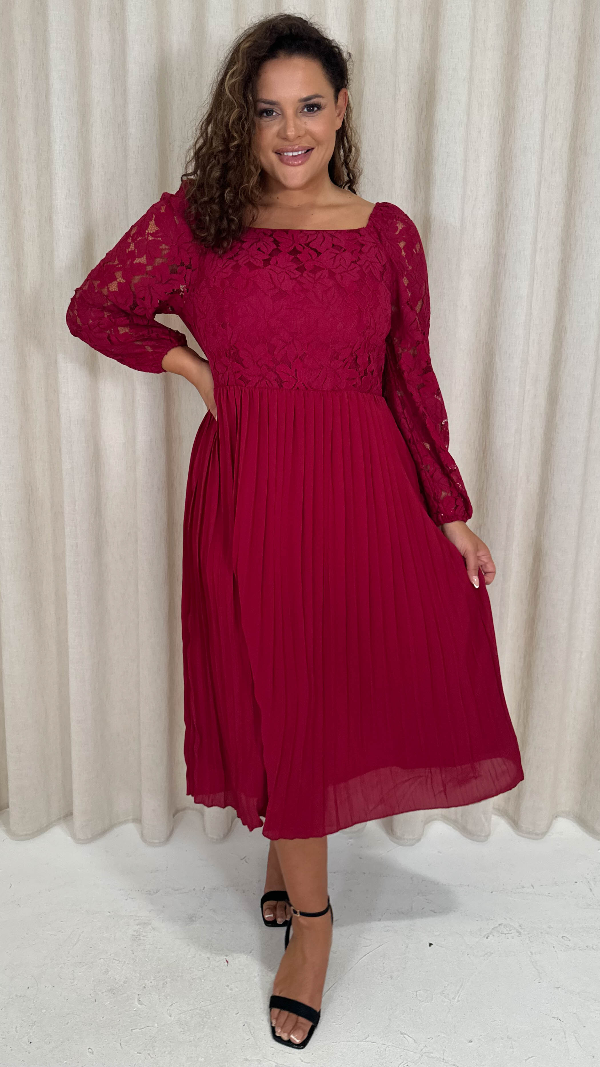 lace top pleated dress CurveWow Lace Top Pleated Dress Navy Curvewow