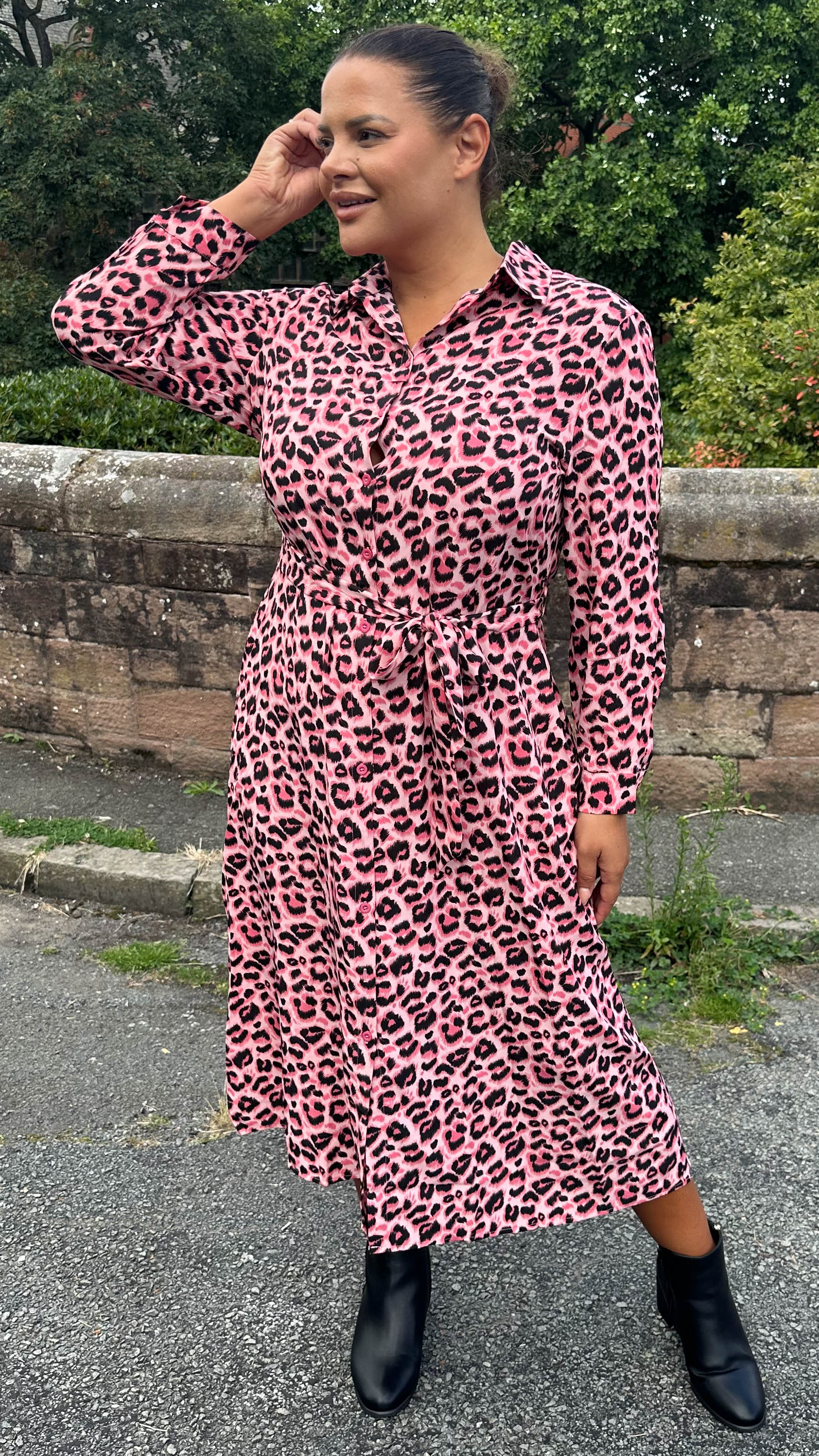 CurveWow Sash Tie Midi Shirt Dress Animal