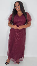 CurveWow Sequin Maxi Dress Wine