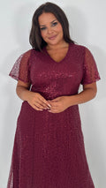 CurveWow Sequin Maxi Dress Wine