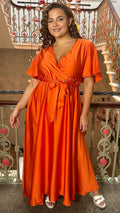 CurveWow Angel Sleeve Satin Maxi Dress Orange