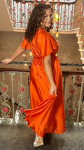 CurveWow Angel Sleeve Satin Maxi Dress Orange