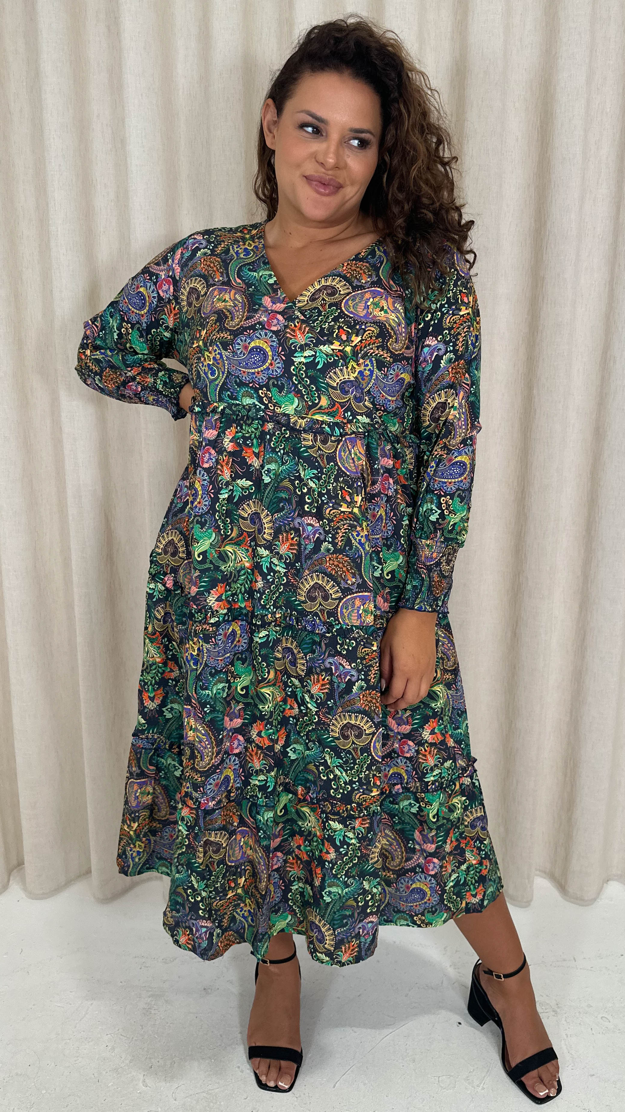 CurveWow Bohemian Maxi Dress Mixed Paisley Print