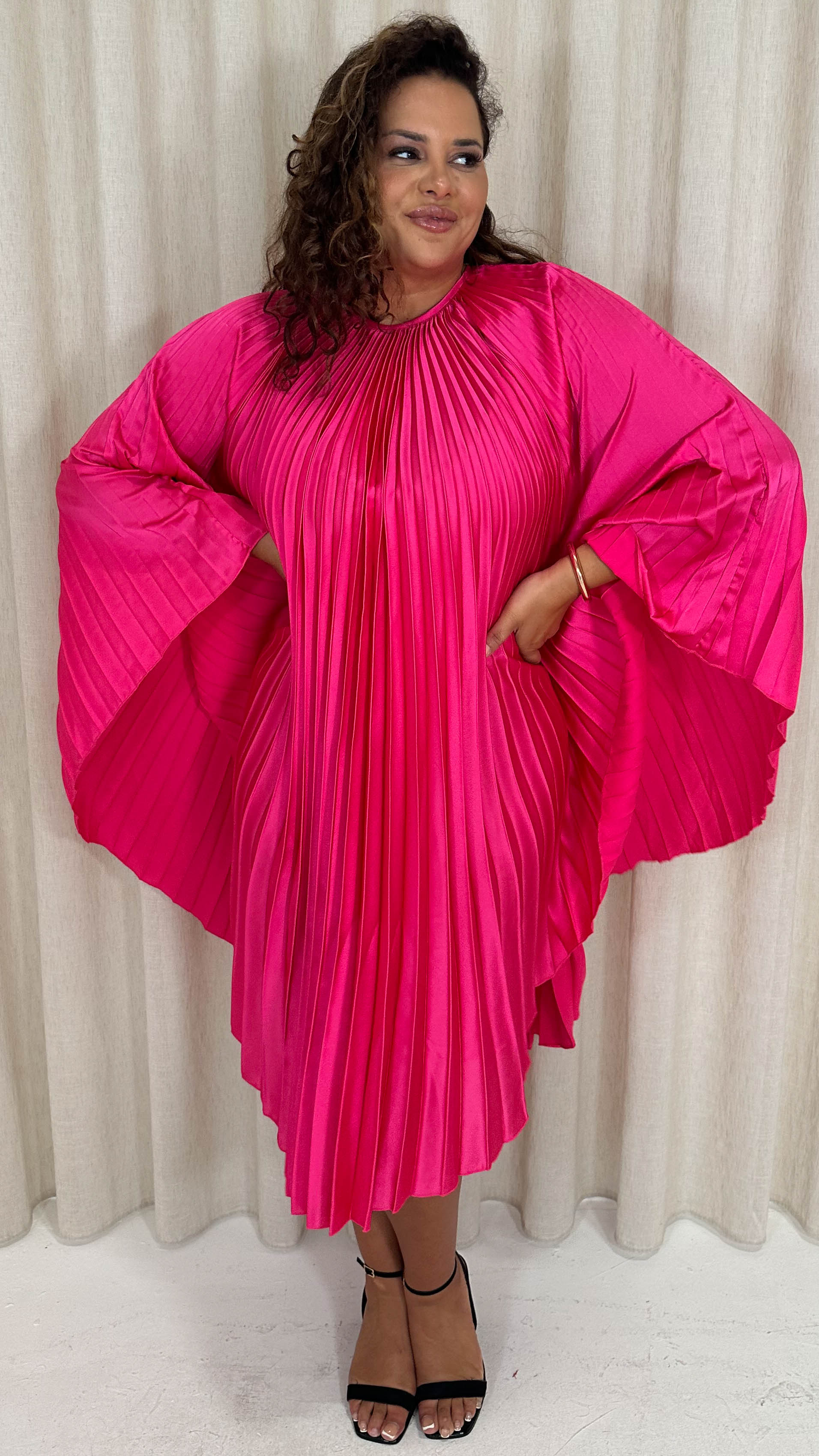 CurveWow Pleated Swing Dress Pink