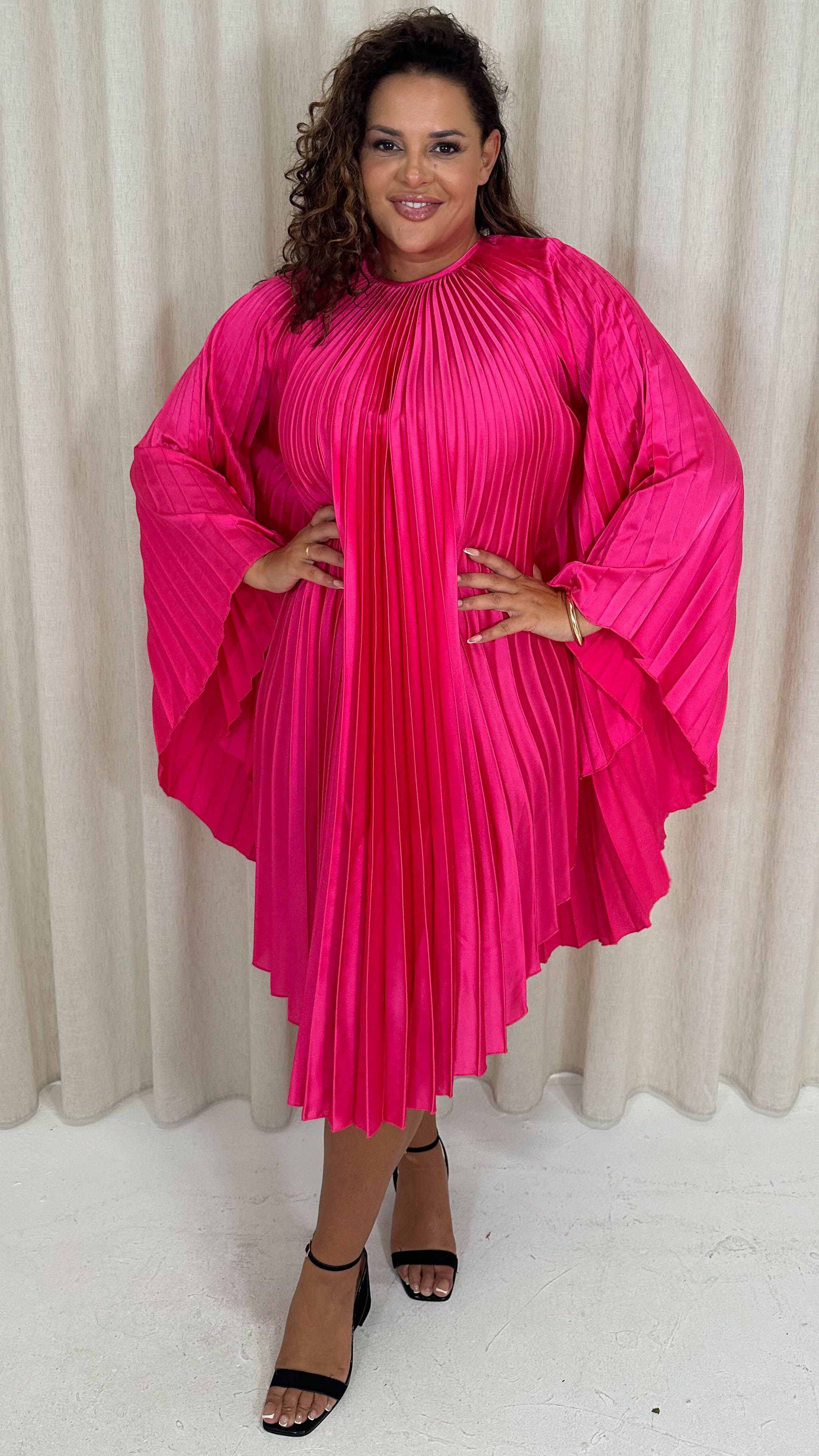 CurveWow Pleated Swing Dress Pink