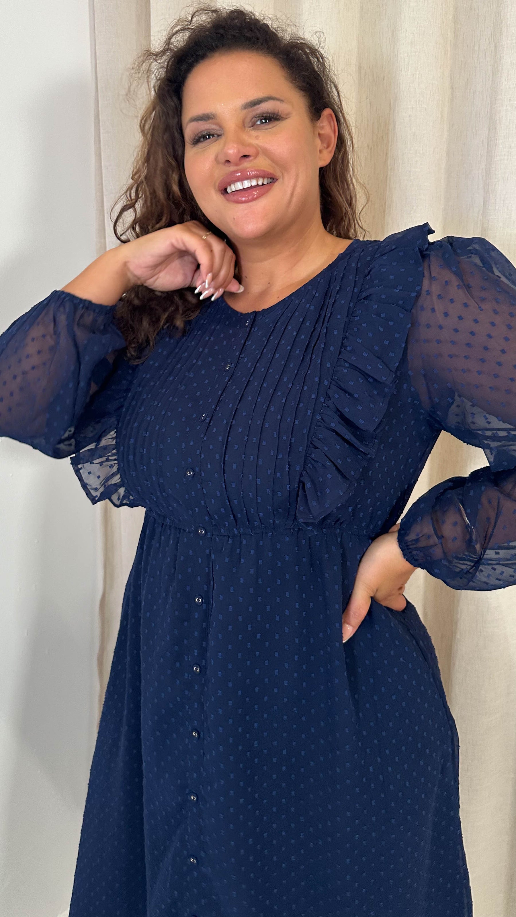 dobby shirt dress Blue Wallis Petite Cotton Dobby Ruffle Shirt Dress