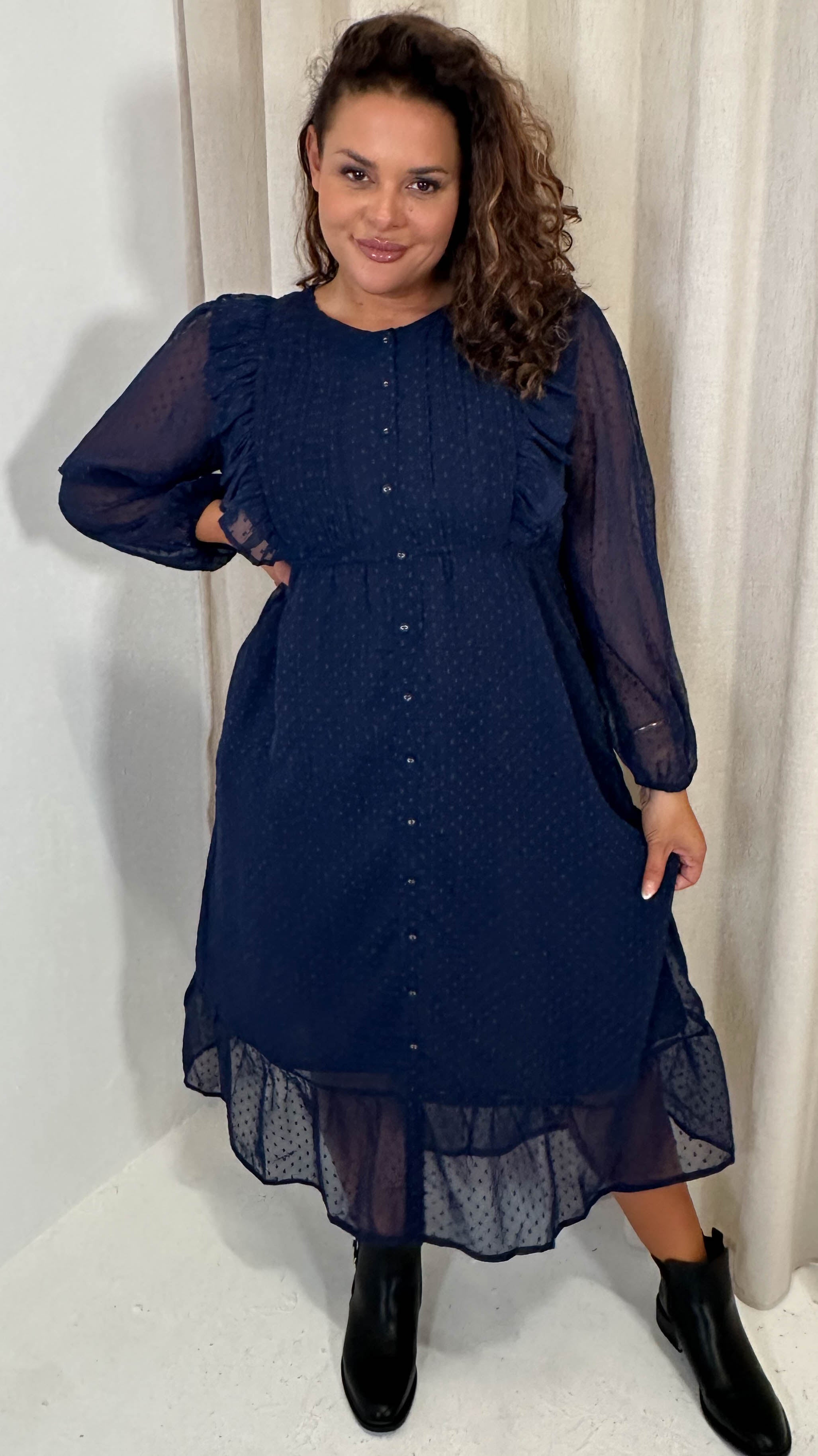 dobby shirt dress Blue Wallis Petite Cotton Dobby Ruffle Shirt Dress