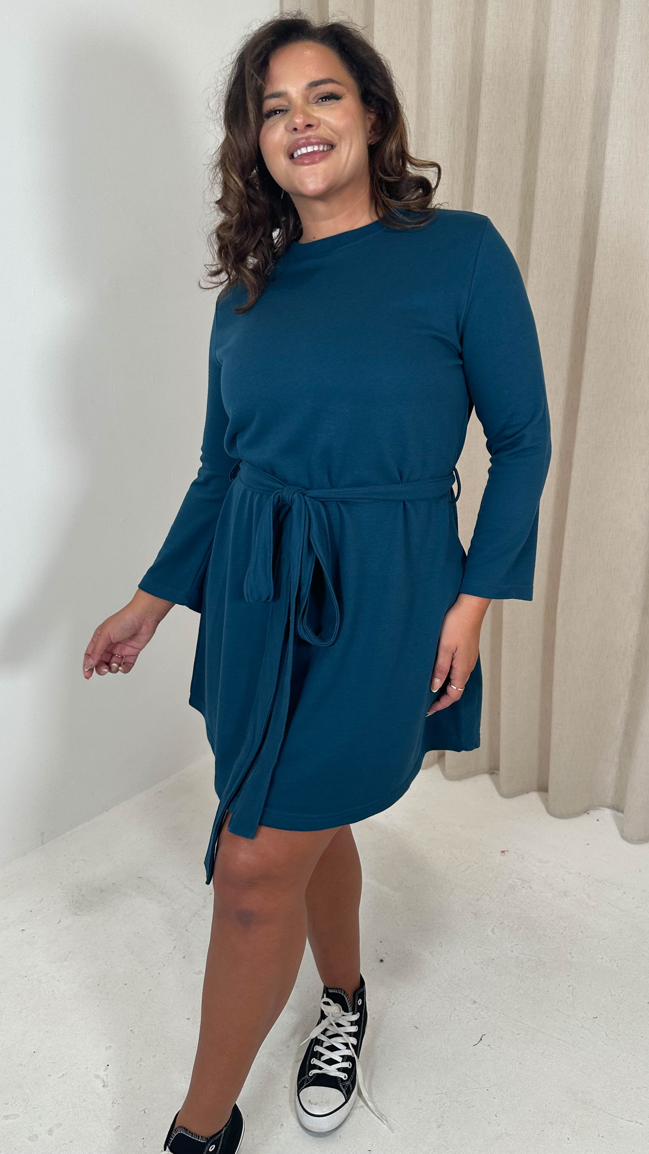 CurveWow Belted Swing Dress Dark Teal