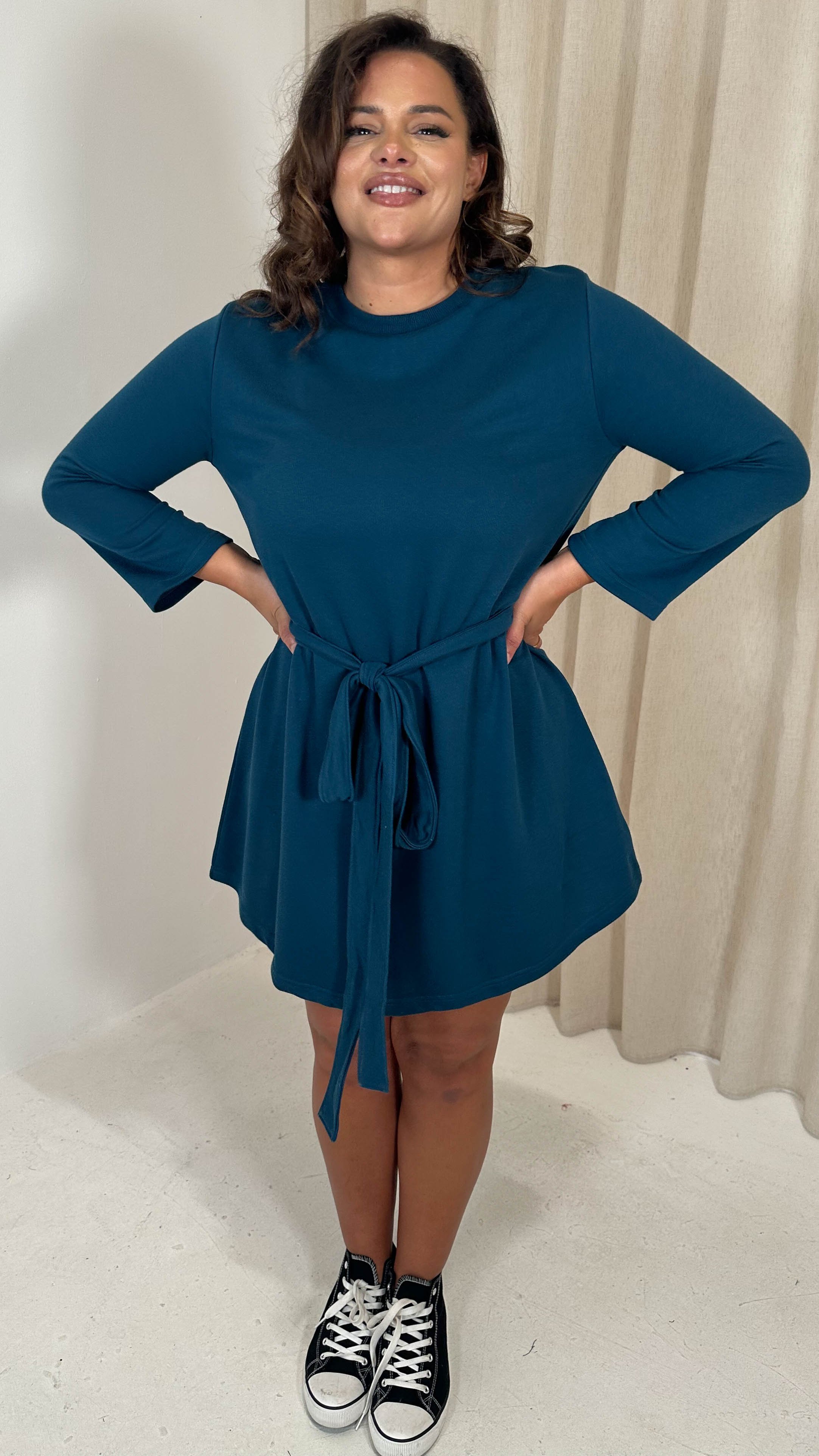 CurveWow Belted Swing Dress Dark Teal