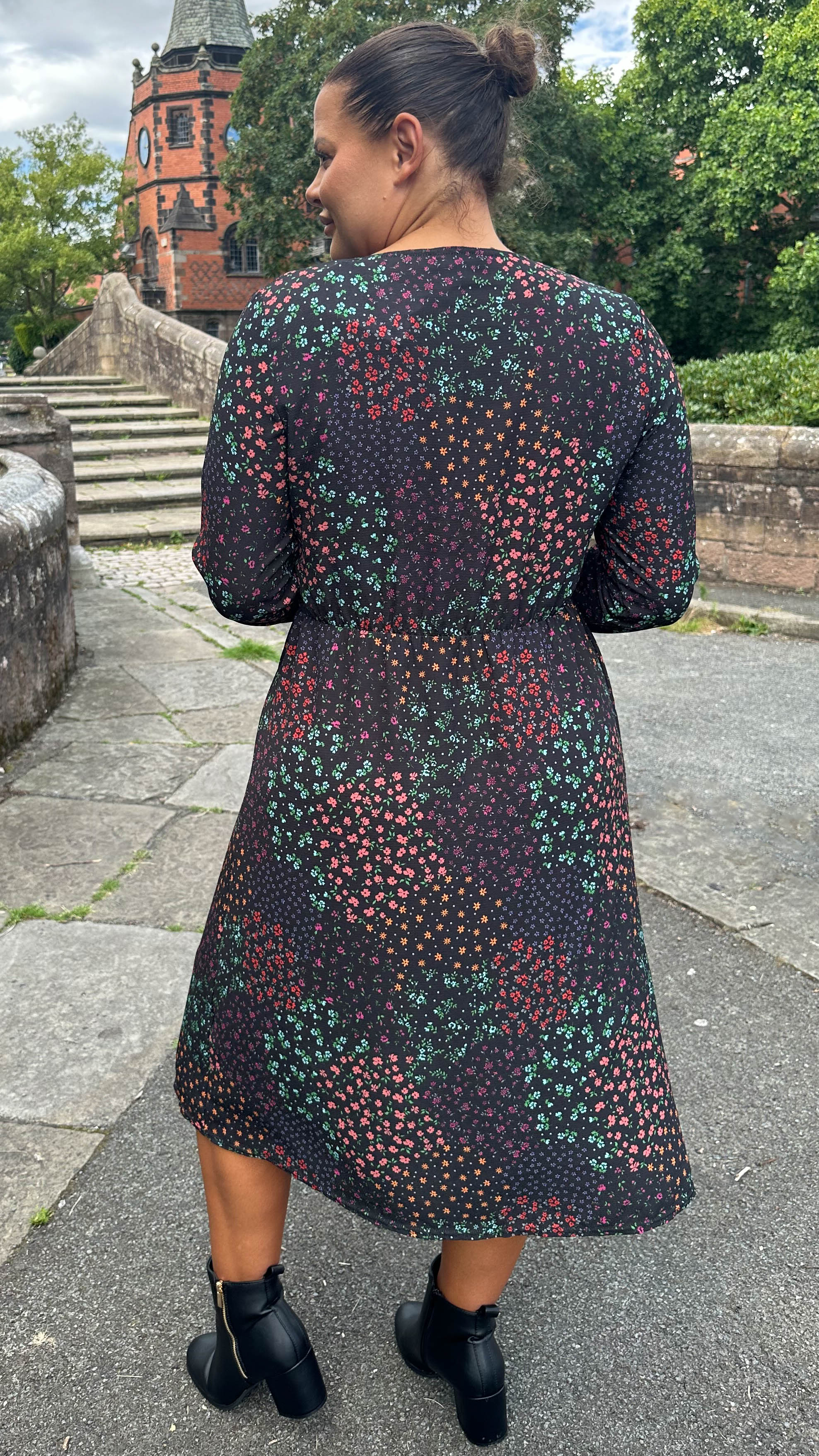 CurveWow Woven Button Front Dress Patchwork Floral