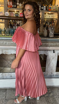 CurveWow Pleated Bardot Maxi Dress Blush