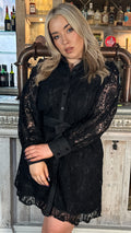 CurveWow Lace Tie Waist Shirt Dress Black