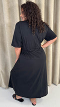CurveWow Maxi T-Shirt Dress With Drawstring Black