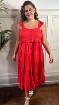 CurveWow Tiered Maxi Dress Red