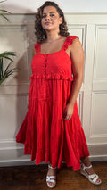 CurveWow Tiered Maxi Dress Red