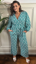 CurveWow Wrap Tie Side Jumpsuit Turquoise