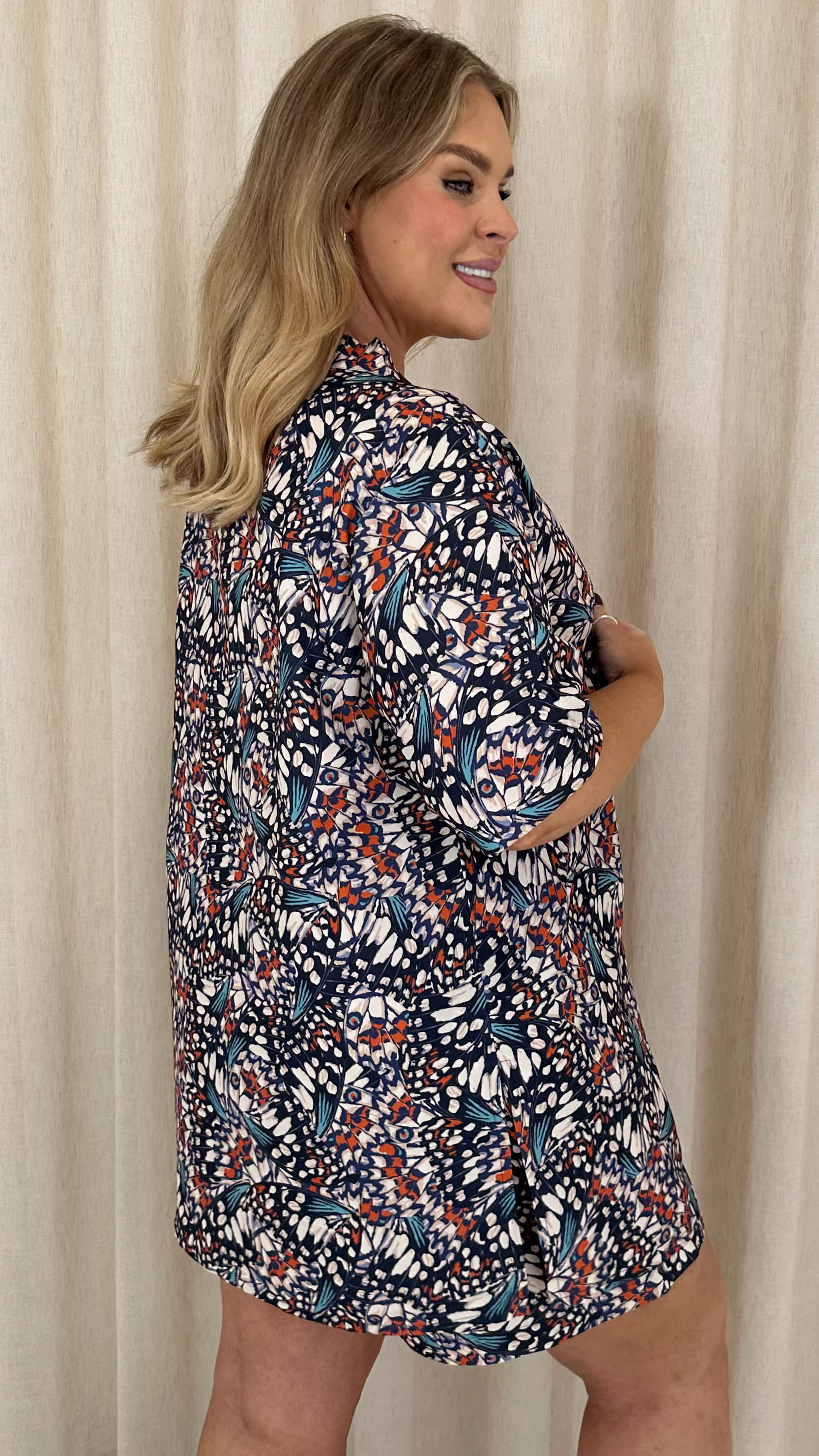 CurveWow Short Kimono Navy Mix Print