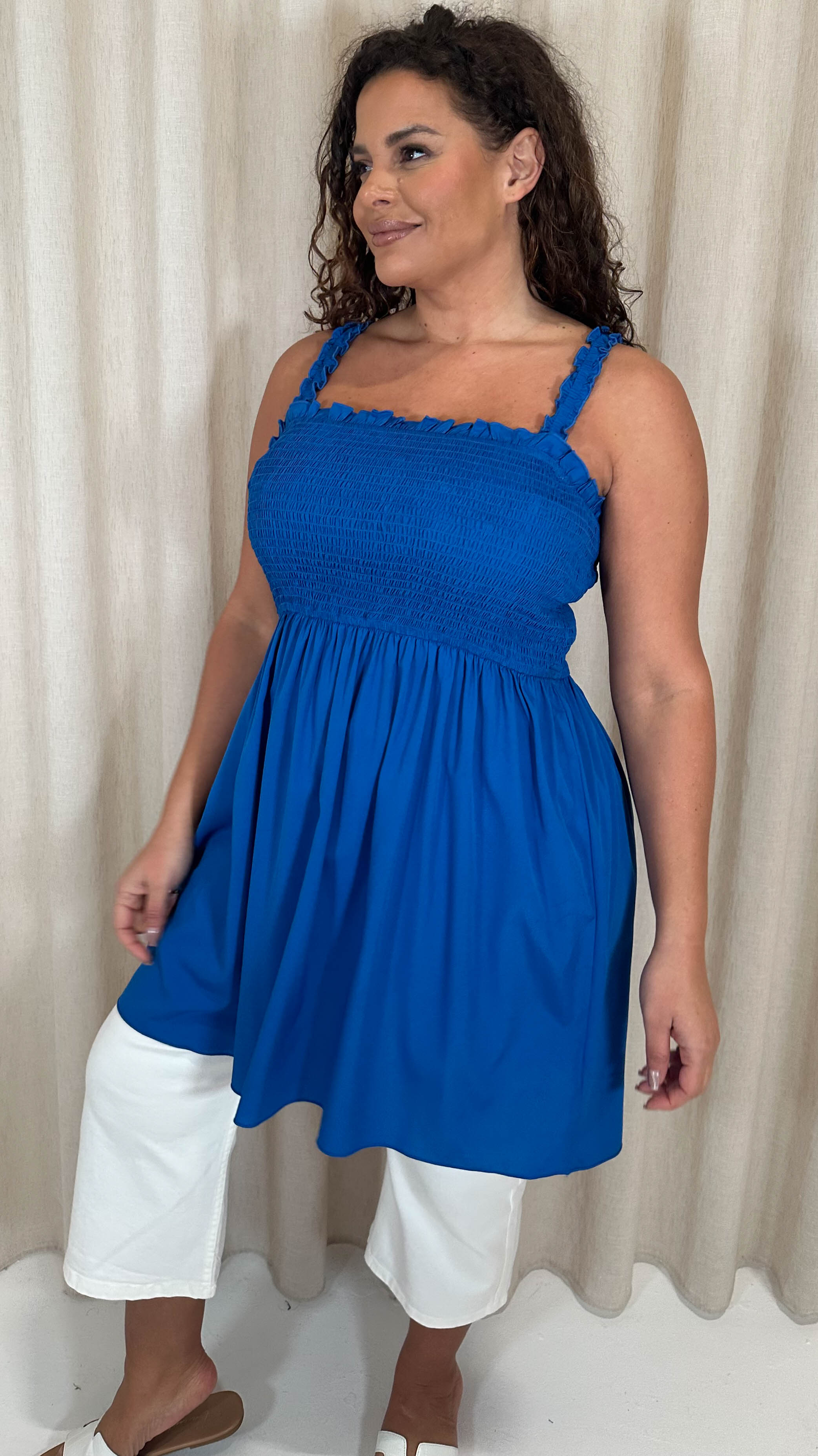 CurveWow Shirred Cami Top Cobalt
