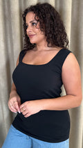 CurveWow Square Neck Basic Vest Black