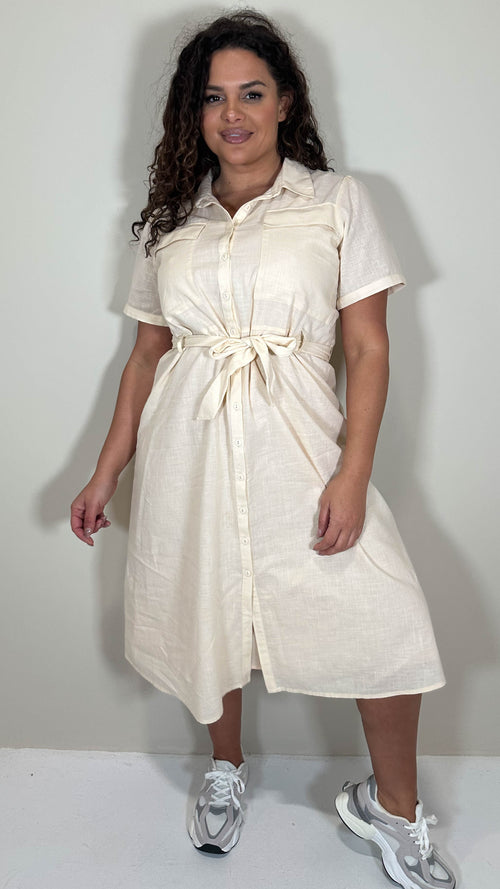 CurveWow SS Pocket Utility Dress Beige