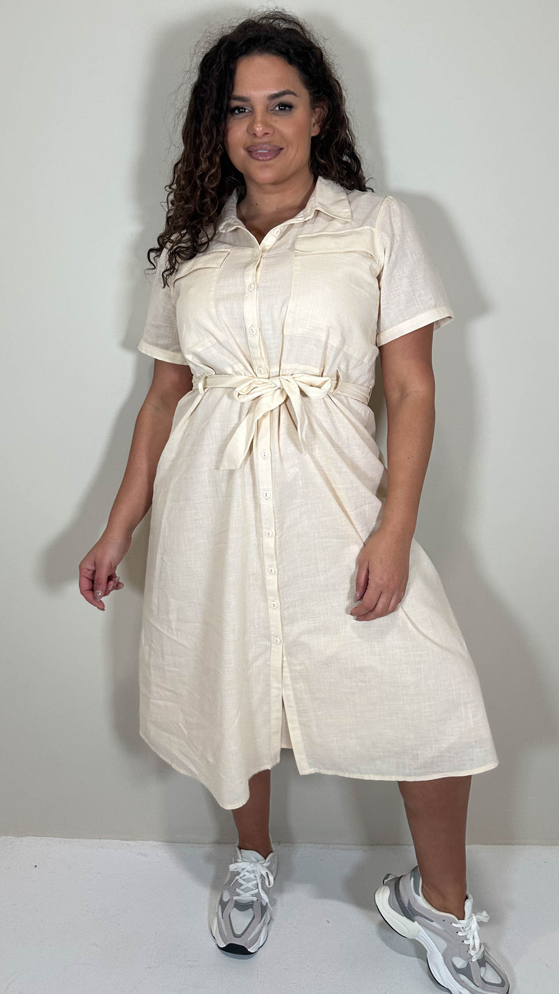 CurveWow SS Pocket Utility Dress Beige