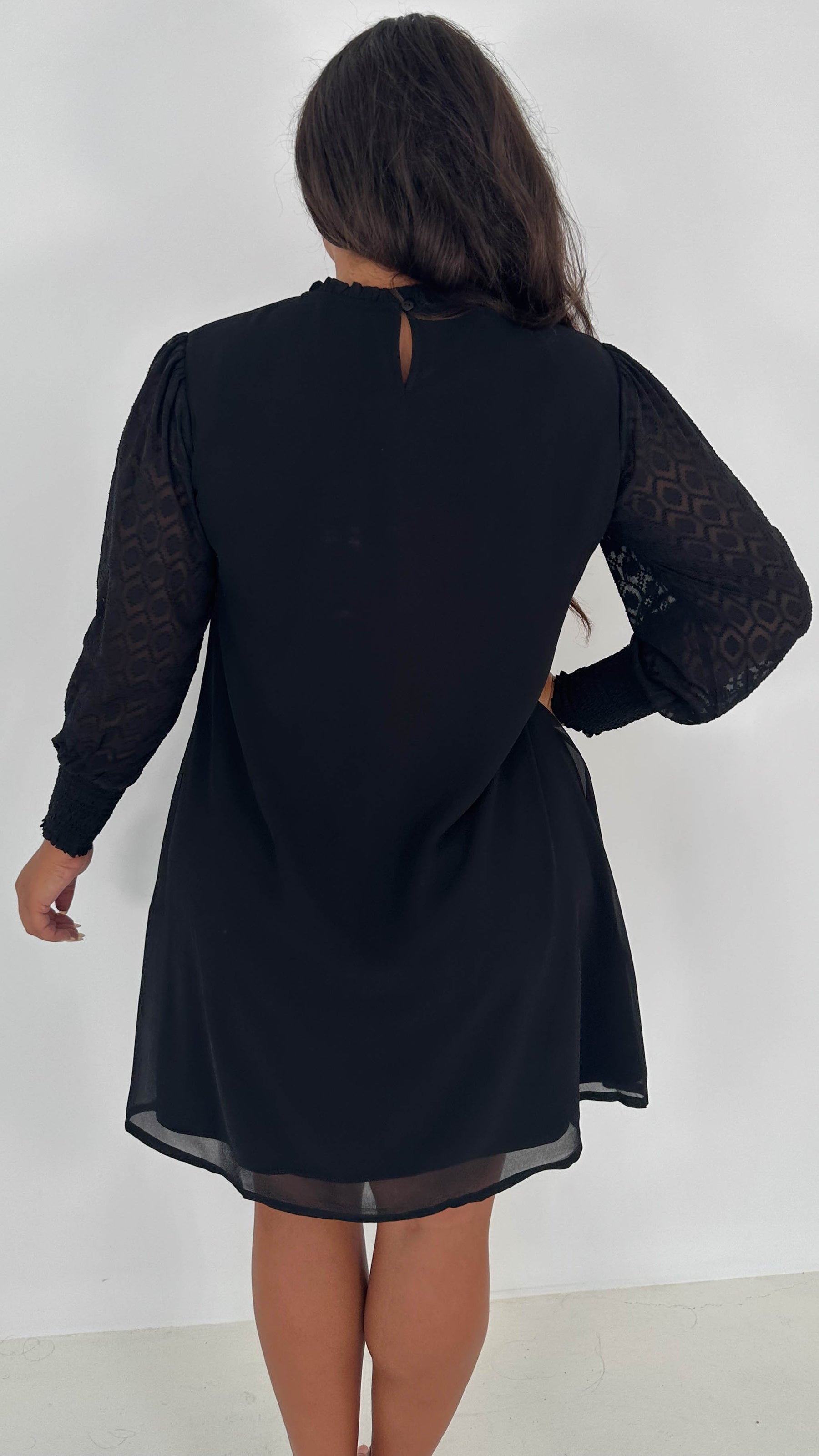 CurveWow Black Sheer Sleeve Shift Dress Curvewow CurveWow Black Sheer Sleeve Shift Dress Curvewow