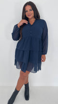 CurveWow Tiered Mini Dress Navy
