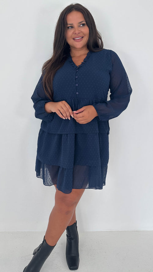 CurveWow Tiered Mini Dress Navy