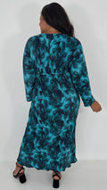 CurveWow Plisse Maxi Dress Turquoise Floral