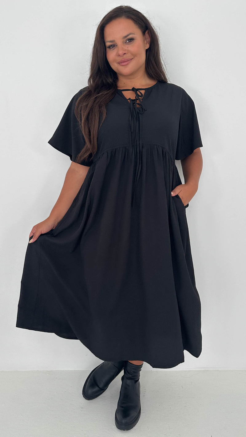 CurveWow Tied Bow Front Dress Black