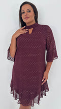 CurveWow Gold Spot Keyhole Shift Dress Plum