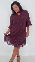 CurveWow Gold Spot Keyhole Shift Dress Plum