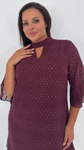 CurveWow Gold Spot Keyhole Shift Dress Plum