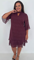 CurveWow Gold Spot Keyhole Shift Dress Plum