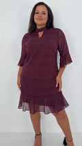 CurveWow Gold Spot Keyhole Shift Dress Plum