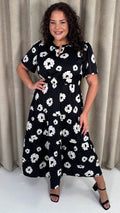 CurveWow Notch Neck Midi Dress Mono Floral Print