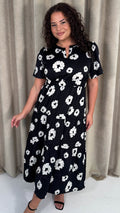 CurveWow Notch Neck Midi Dress Mono Floral Print