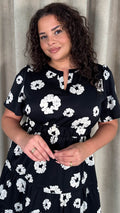 CurveWow Notch Neck Midi Dress Mono Floral Print