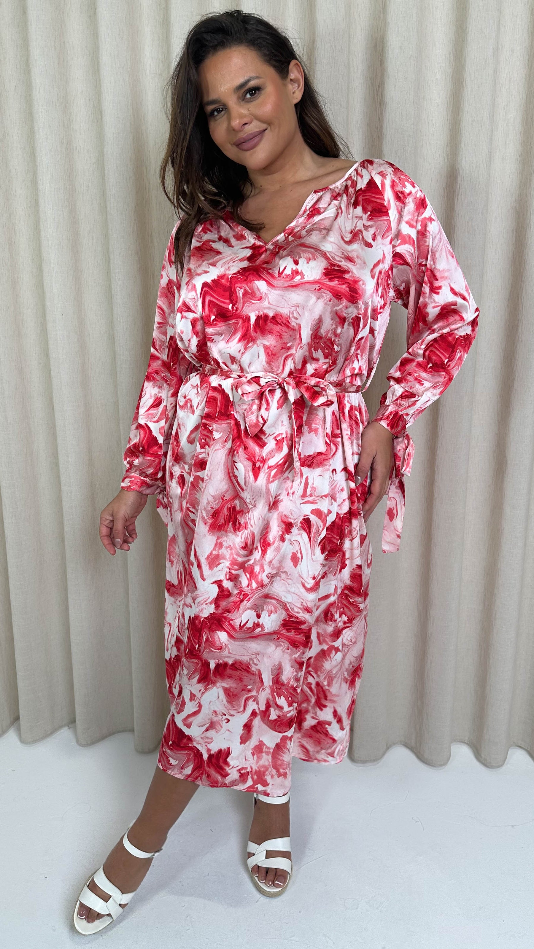 red marble dress 211INC Womens Red Marble Cut & Sew Dress