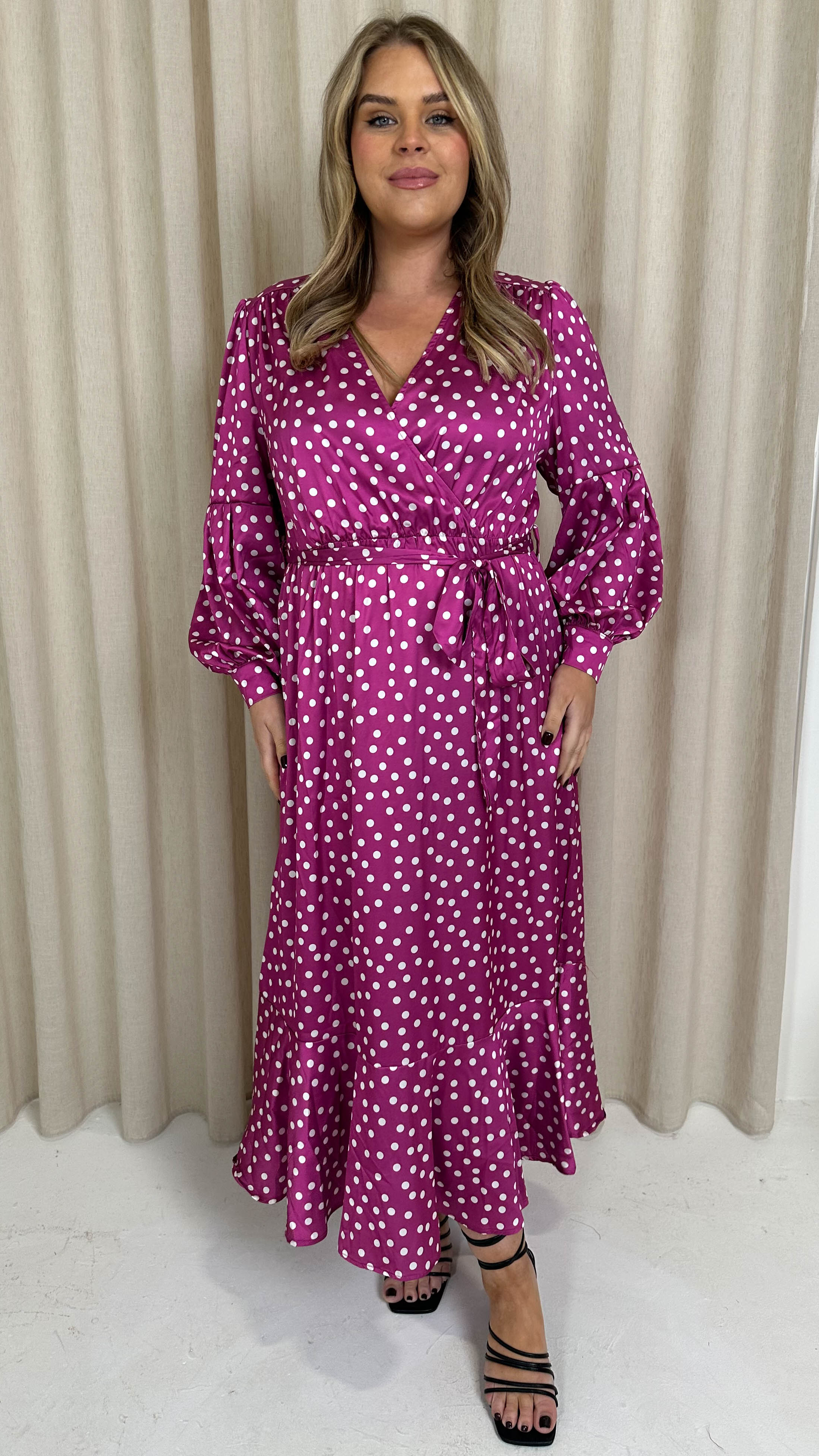 CurveWow Printed Wrap Dress Magenta Spot