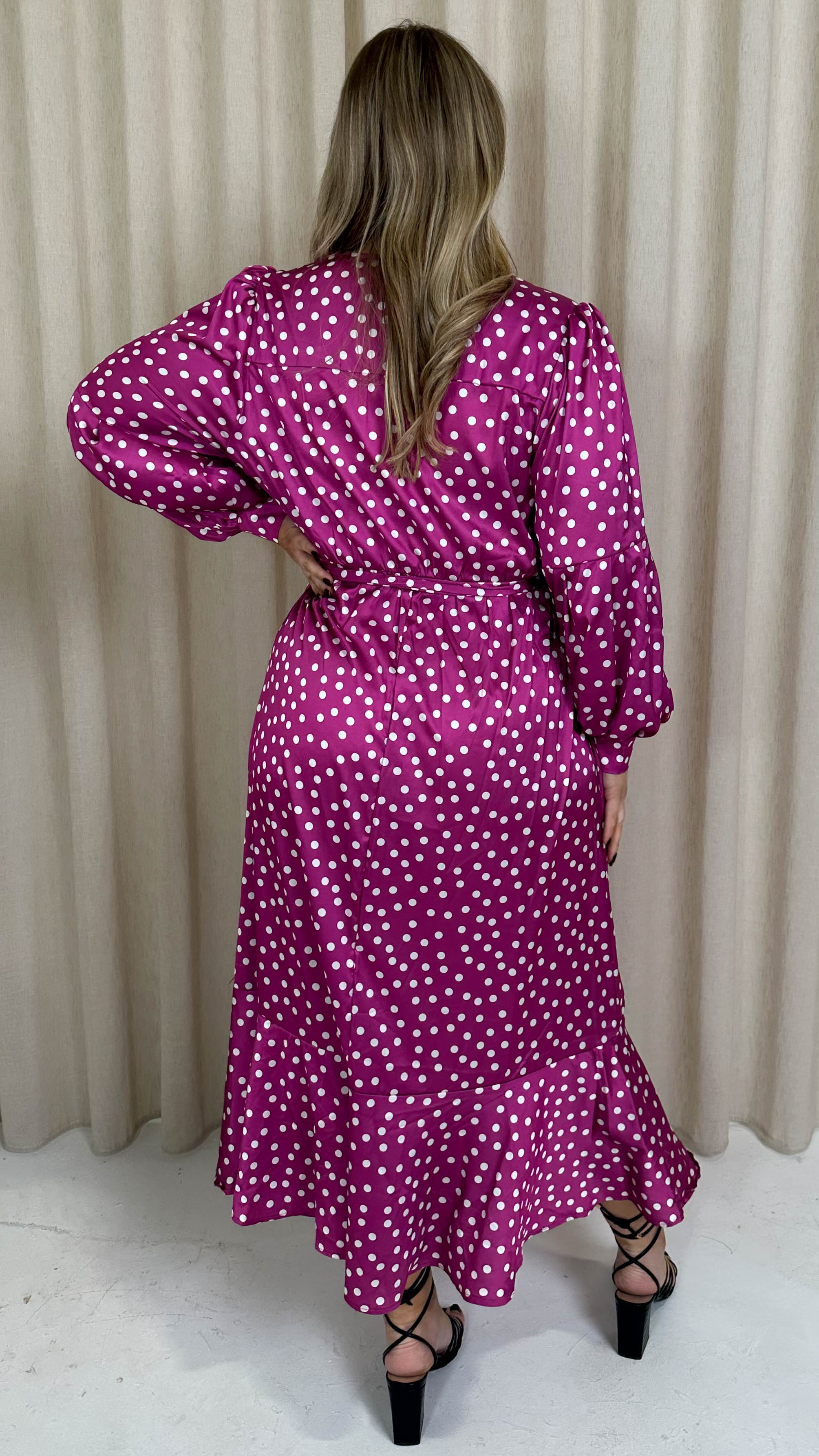 CurveWow Printed Wrap Dress Magenta Spot