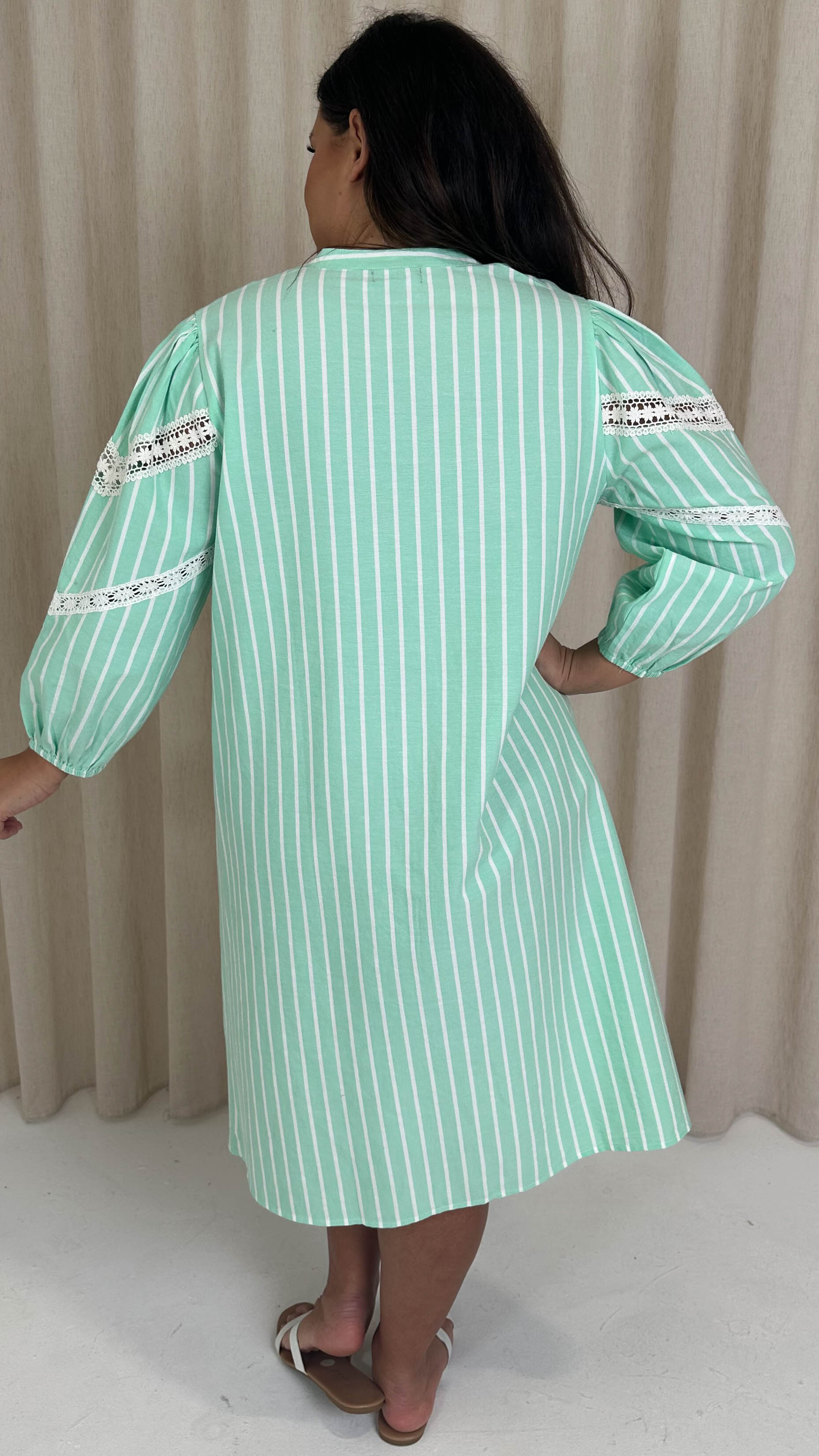 CurveWow Striped Shirt Dress Green Stripe